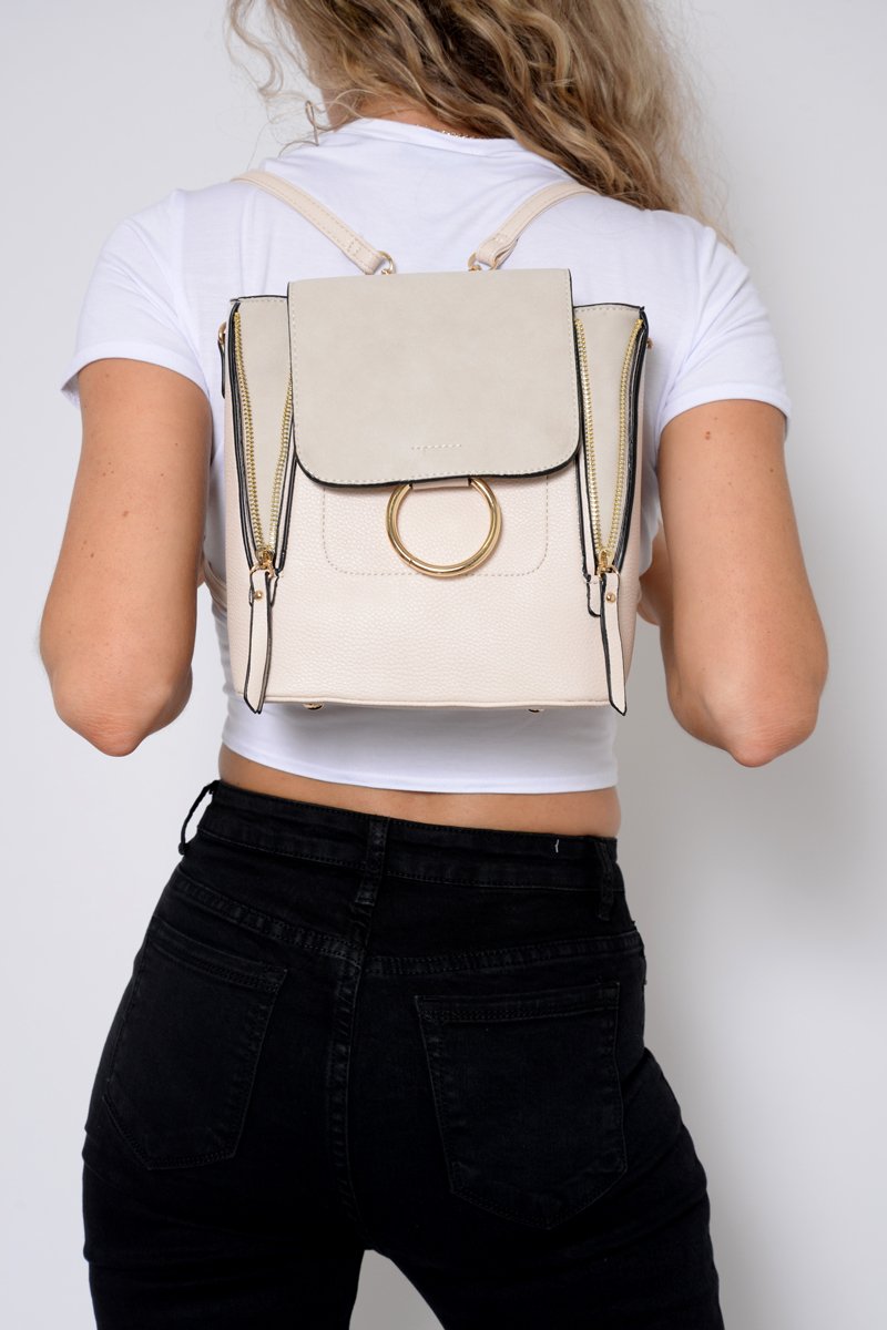 Beige Multi Way Adjustable Ring Front Bag - Olina