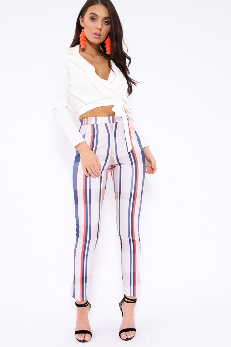 Beige Striped Tapered Trousers - Jasmyn