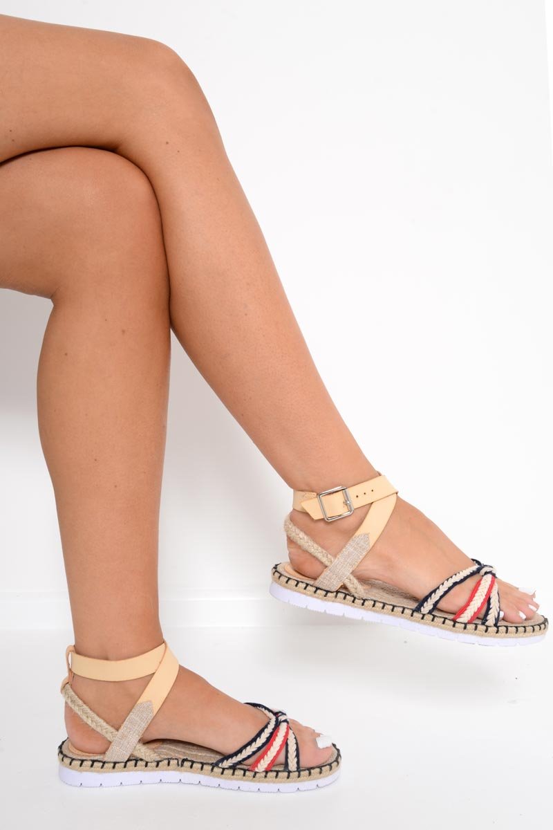 Beige Woven PU Ankle Strap Sandals - Callan