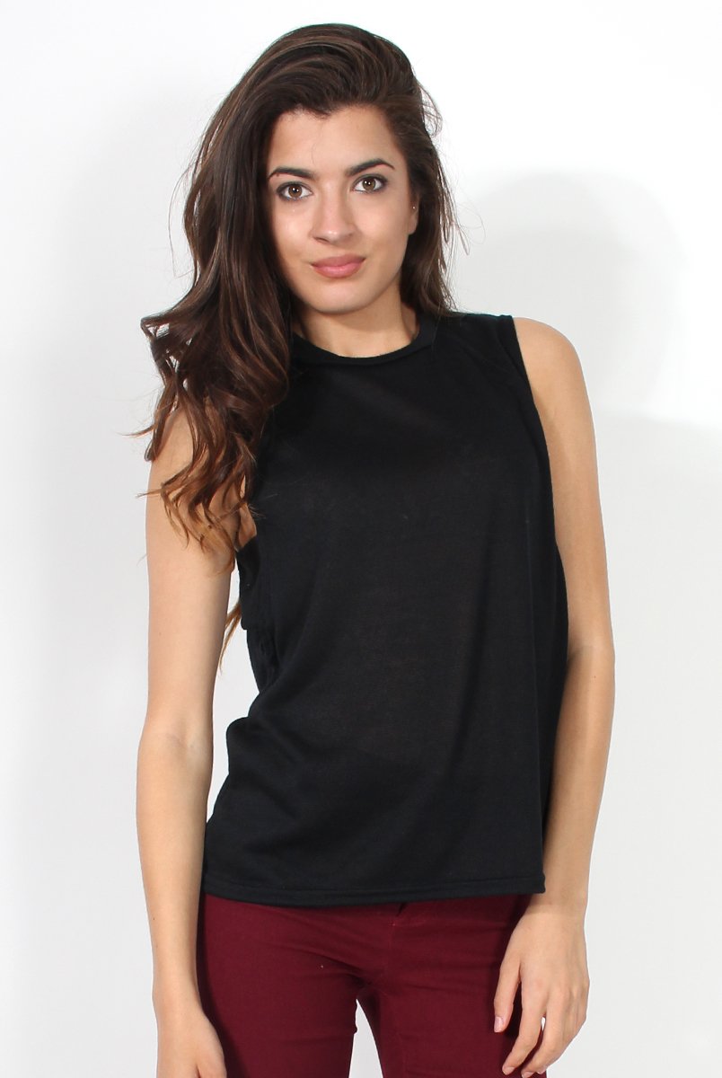 Beth Black Side Panel High Neck Top