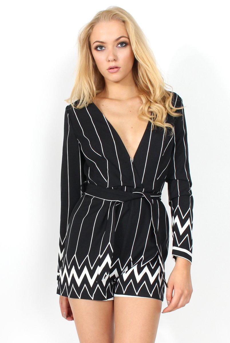 Bevan Black & White Tie Waist Playsuit