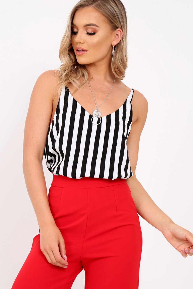 Black And White Cami Strap Top - Aalyah