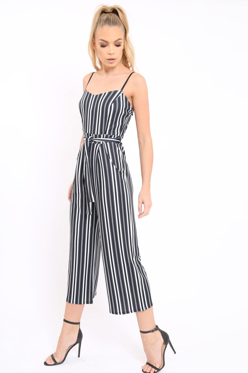 Black And White Striped Culotte Jumpsuit - Miller