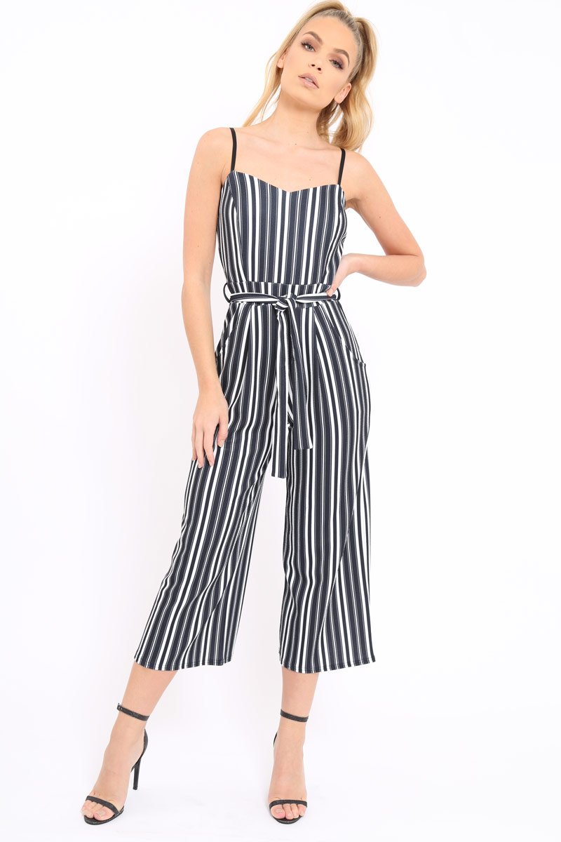 Black And White Striped Culotte Jumpsuit - Miller