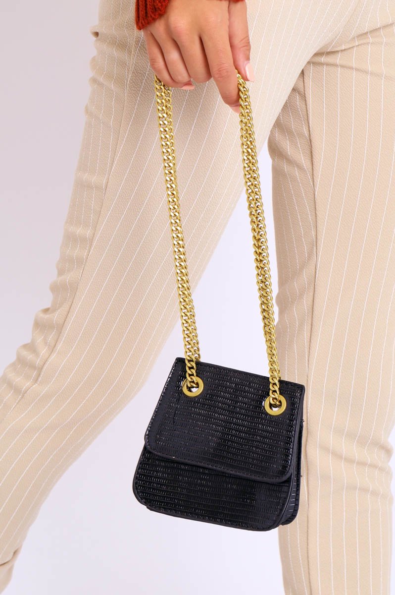 Black Antique Gold Chain Mini Bag - Becci