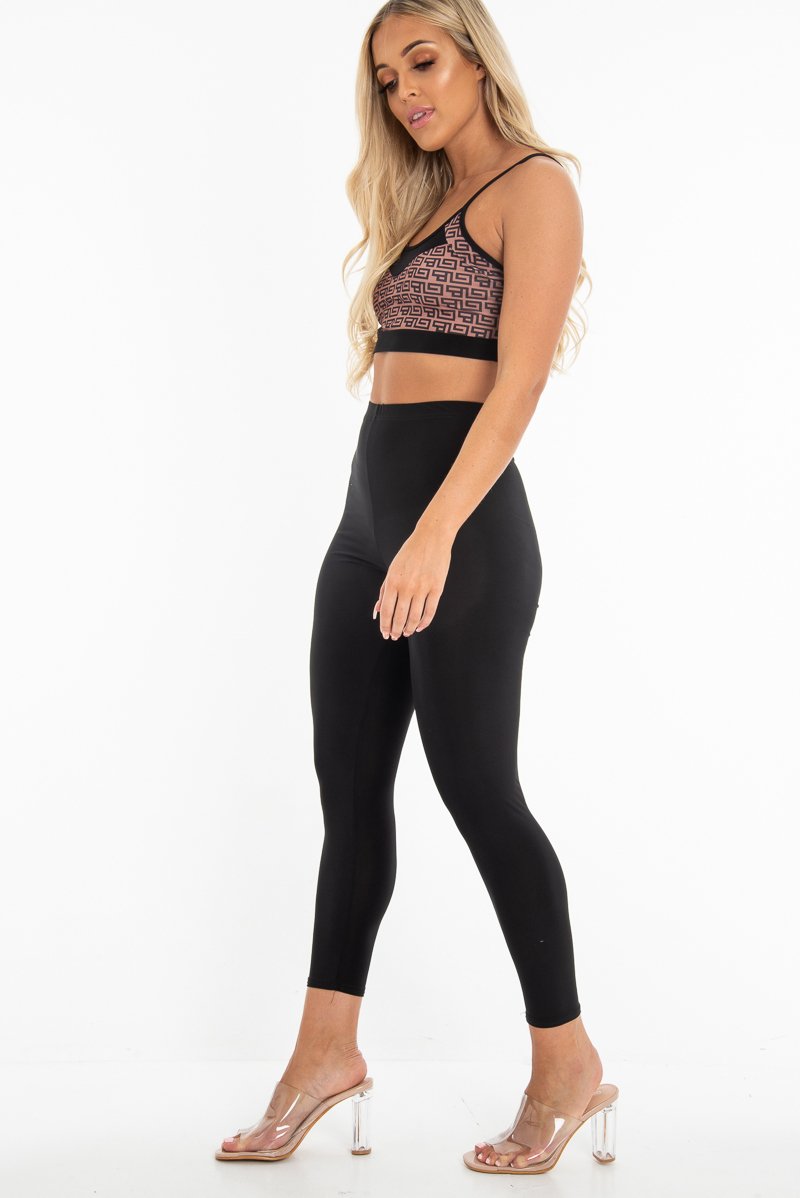 Black Aztec Print Bralet Leggings Activewear Co-Ord - Trina