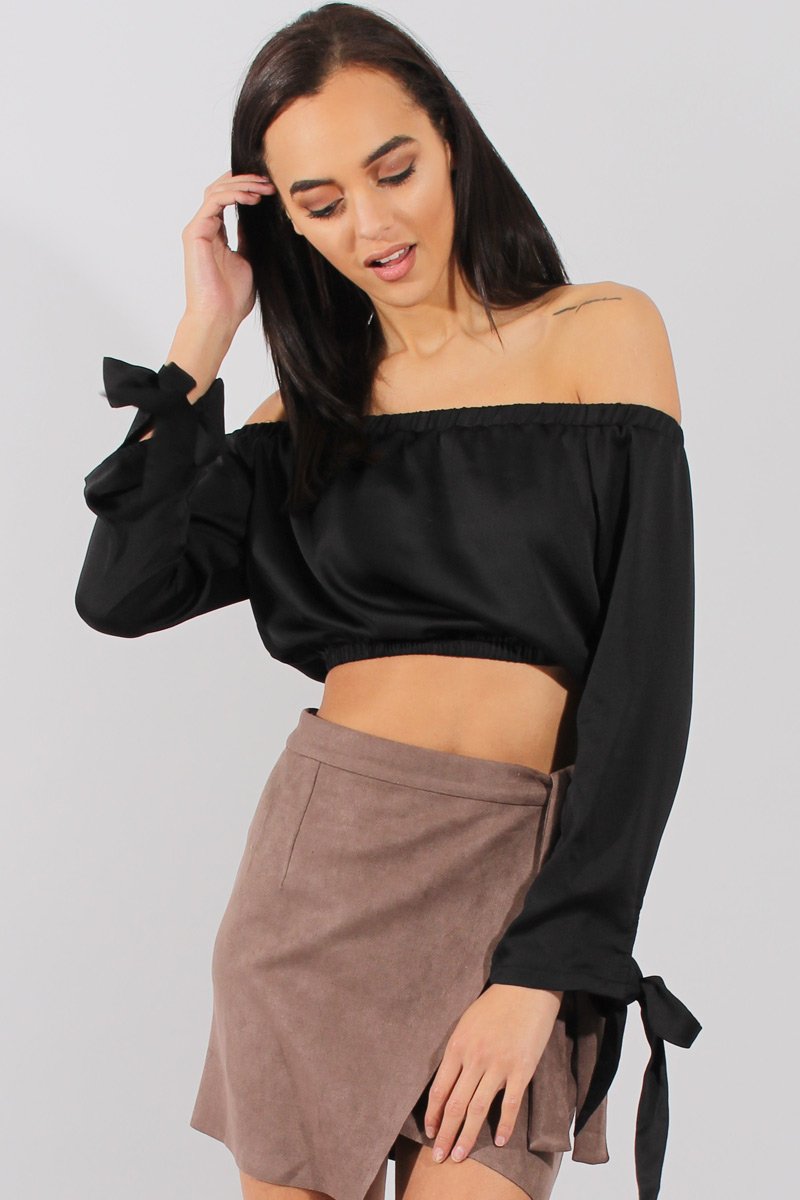 Black Bardot Crop Top - Sasha