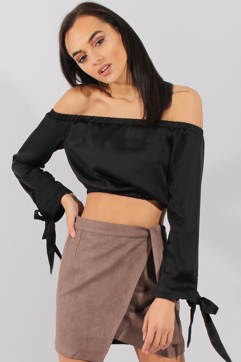 Black Bardot Crop Top - Sasha