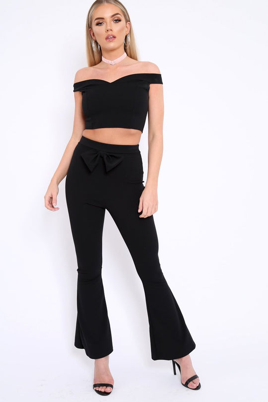 Black and White Stripe Crop Top and Trousers Co-ord Set - Kimmy