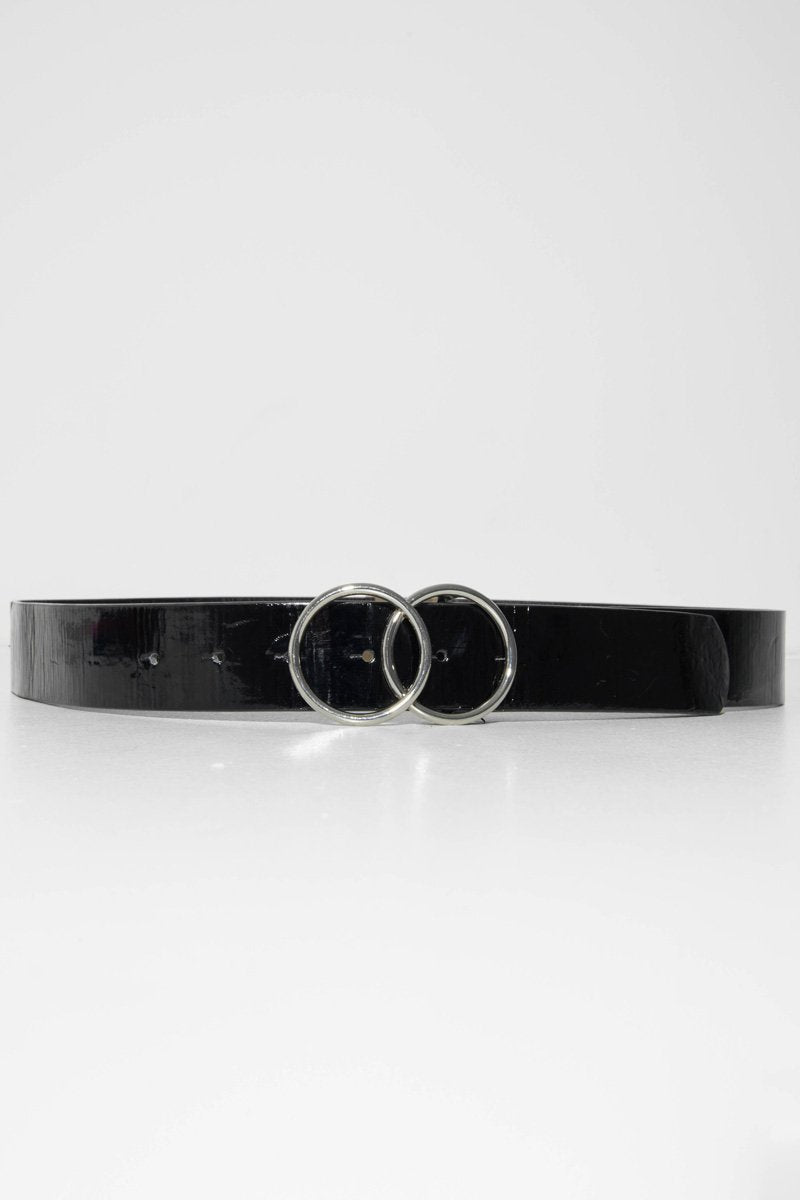 Black Basic Patent Double Circle Buckle Belt - Tansy