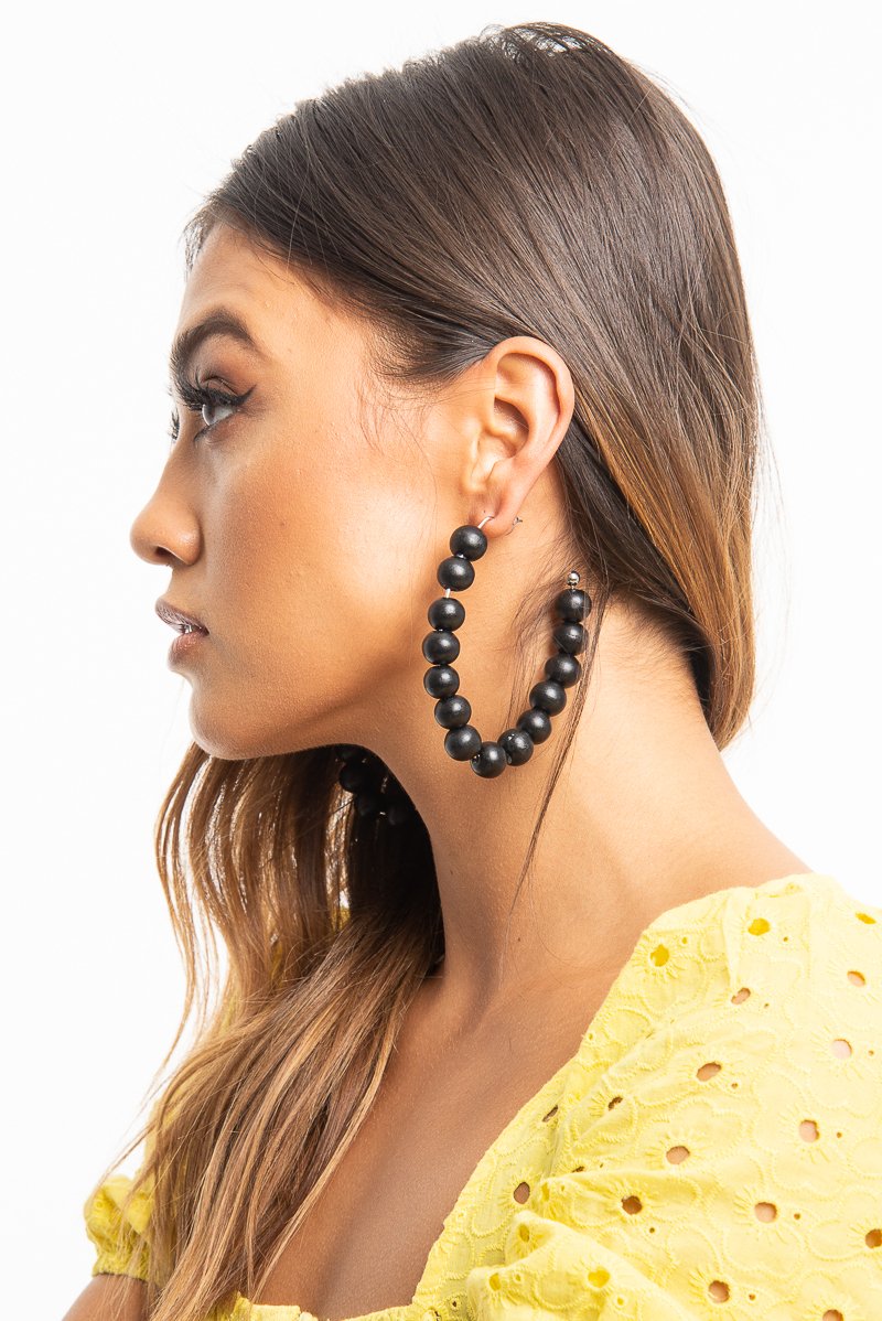 Black Beaded Hoop Earring - Amyja