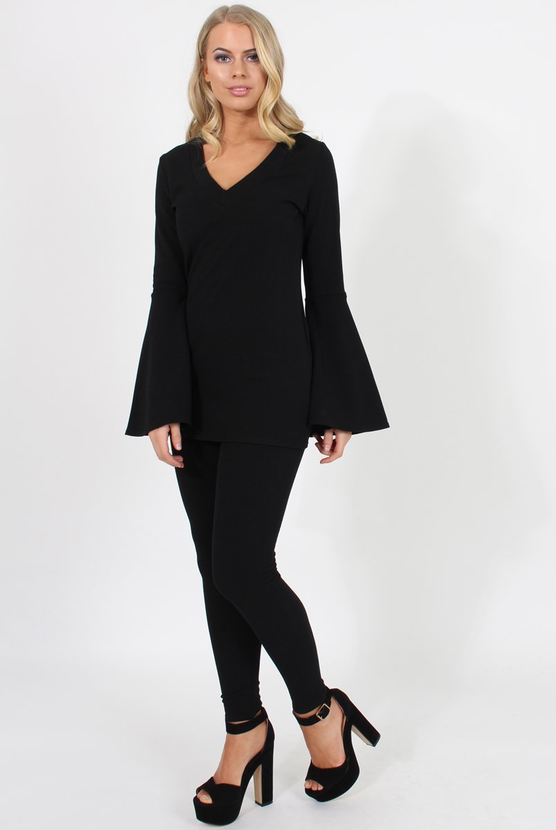 Black Bell Sleeve Two Piece - Terry