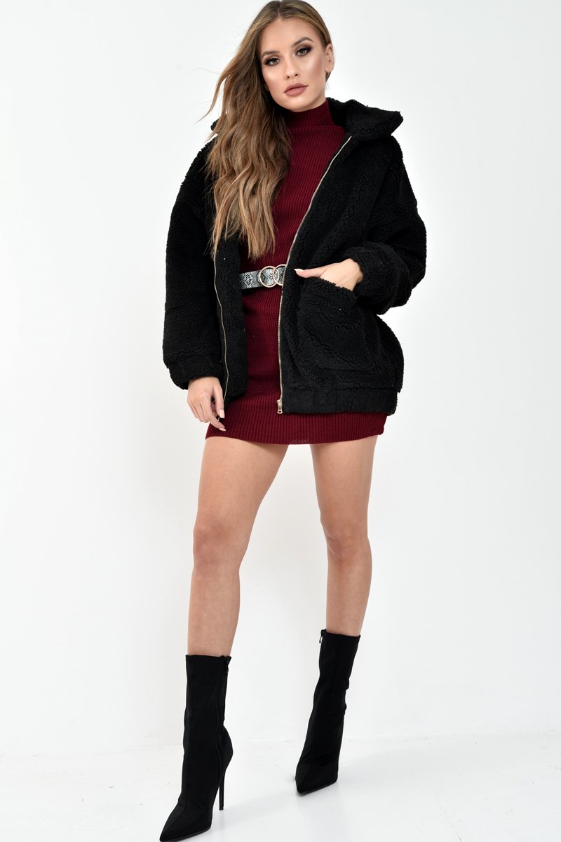 Black Borg Zipper Front Pocket Coat - Jacklynn