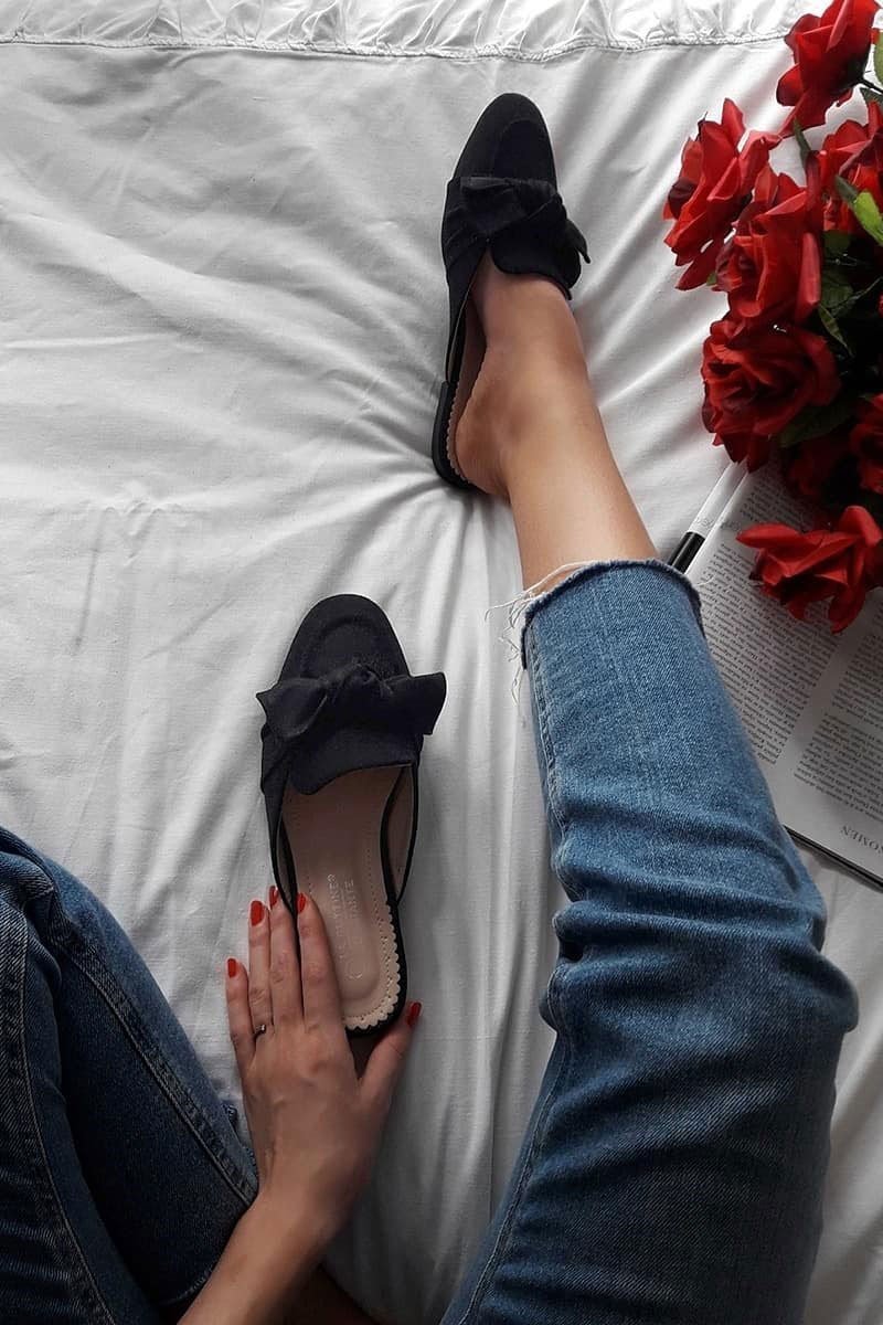 Black Bow Front Mules - Rahab