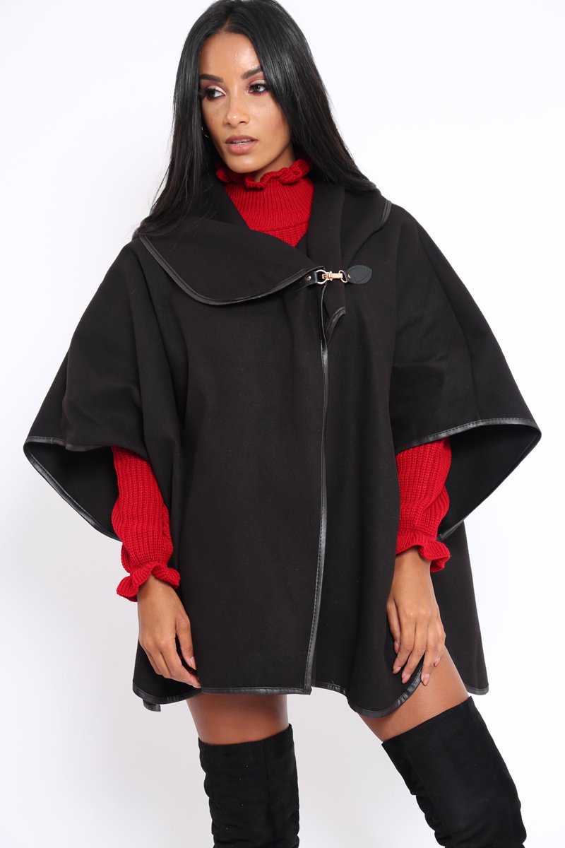 Black Buckle Clasp Poncho - Jozie