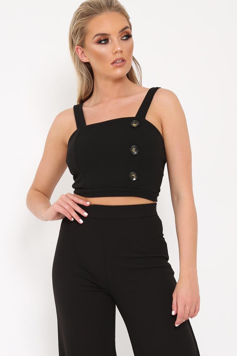 Black Button Detail Crop Top - Amory