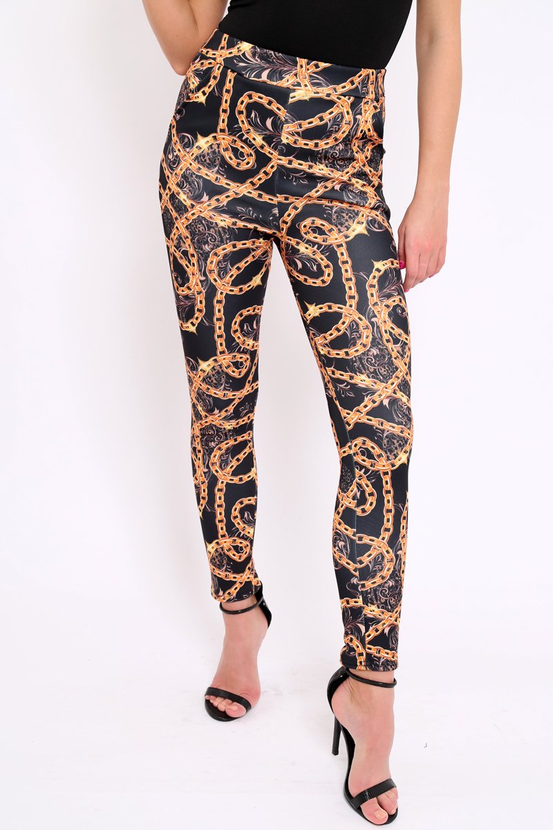 Black Chain Print Trousers - Donika