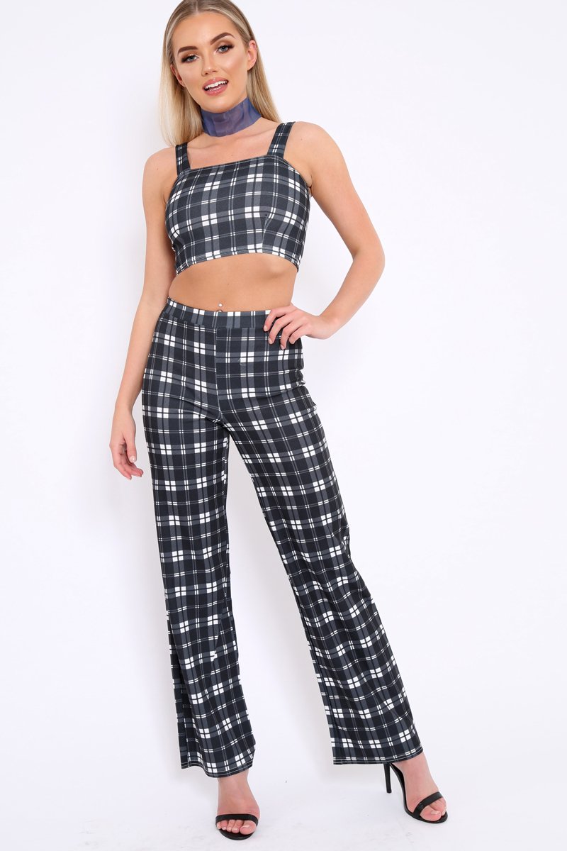 Black Checked Crop Top and Trousers Co-ord Set - Kimmy