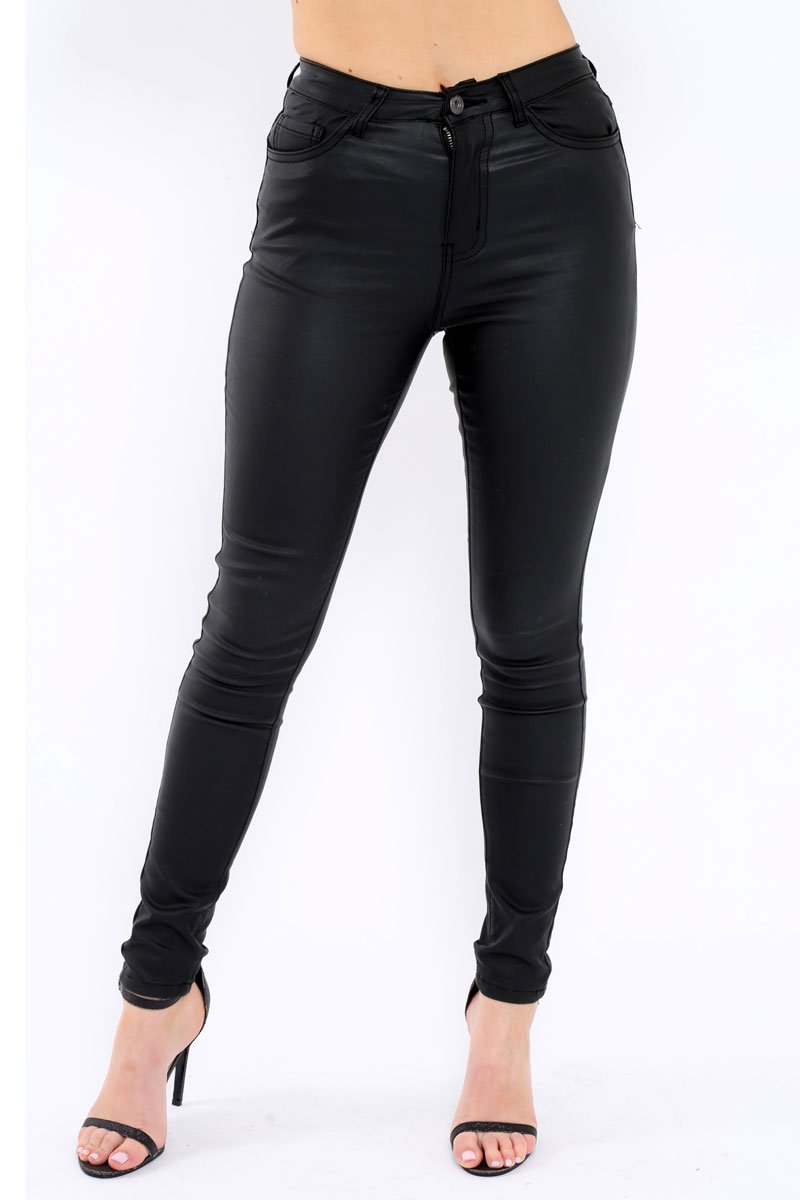 Black Coated Skinny Jeans - Teya