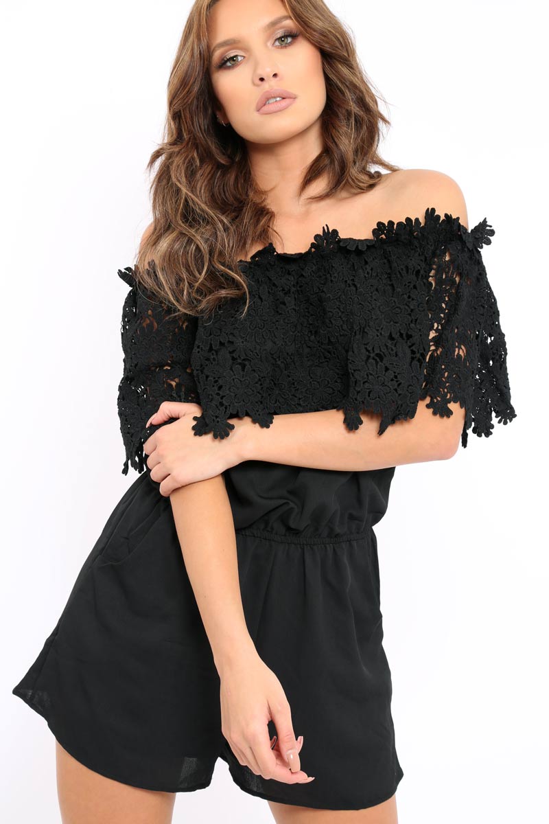 Black Crochet Playsuit - Bec