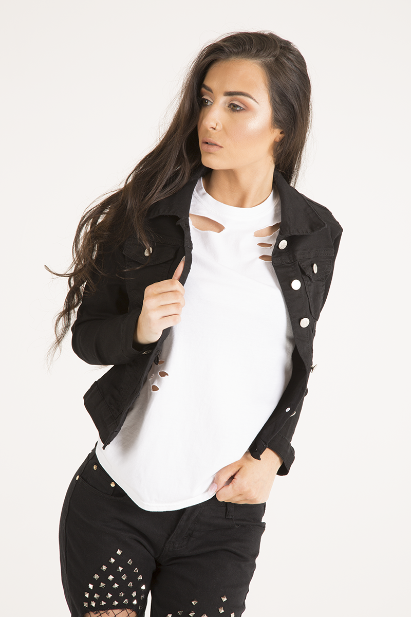 Black Cropped Fit Denim Jacket - Scarlett