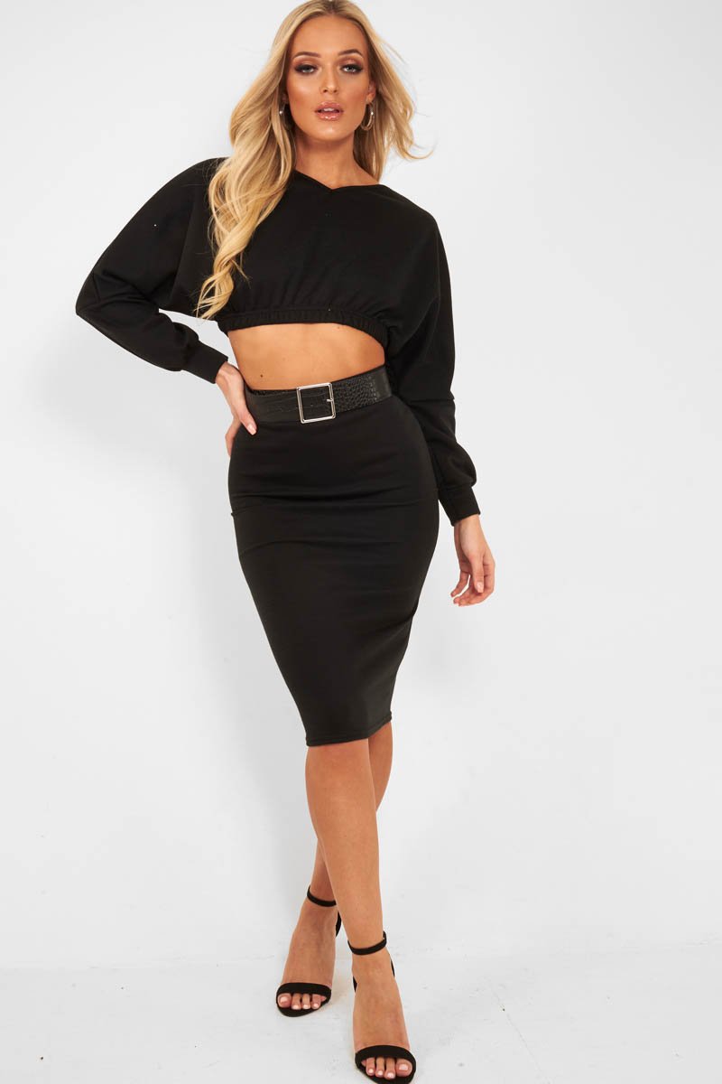 Black Cropped Jumper and Skirt Co-ord - Heidi