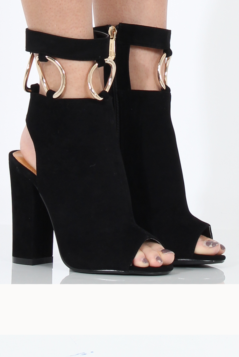 Black Cut Out Block Heel Boots - London