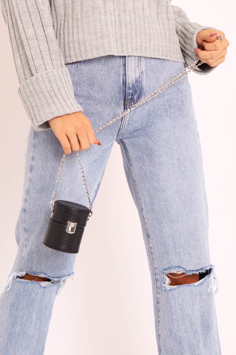 Black Cylindrical Chain Mini Bag - Kirstin