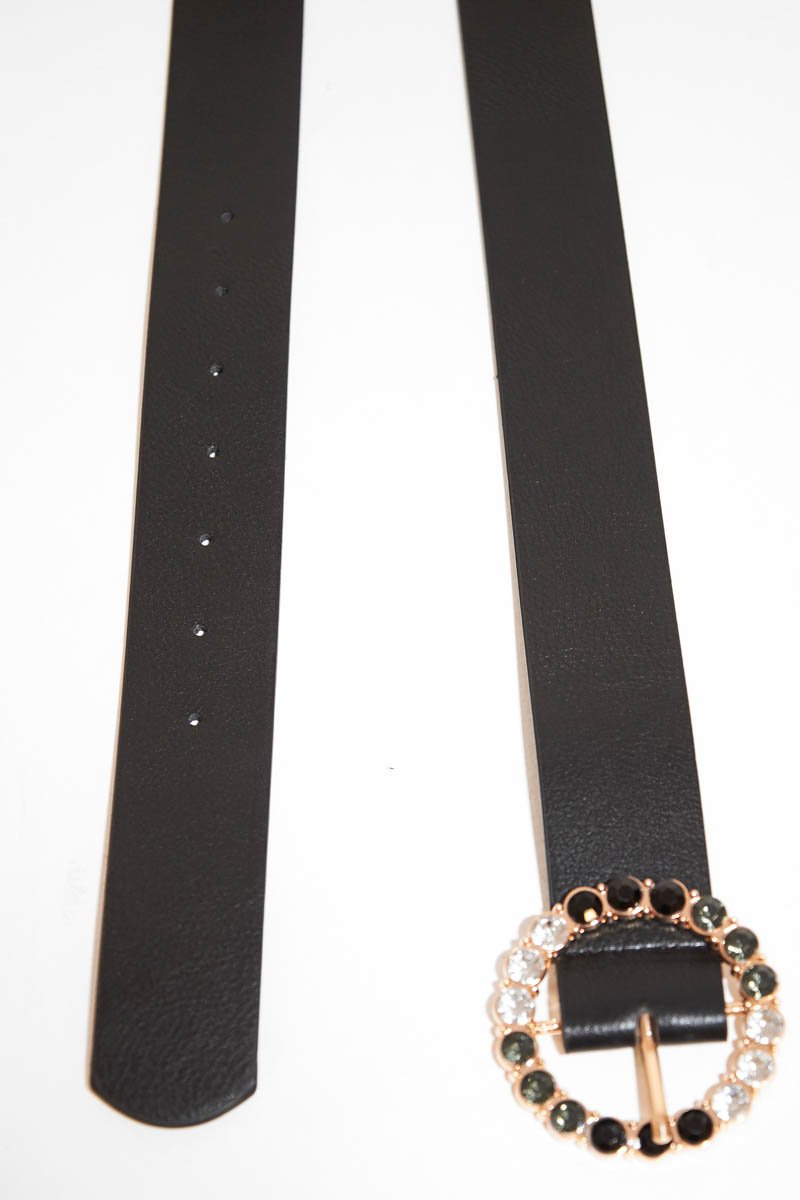 Black Diamante Buckle Belt - Jelena