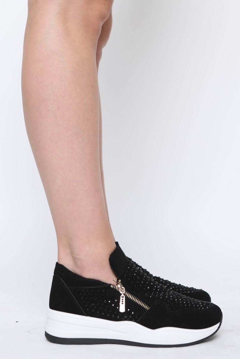 Black Diamante Platform Pumps With Zips - Consuela