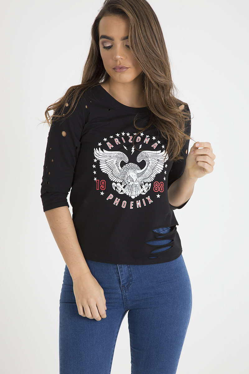 Black Distressed 'Arizona Phoenix' Print Top - Nova