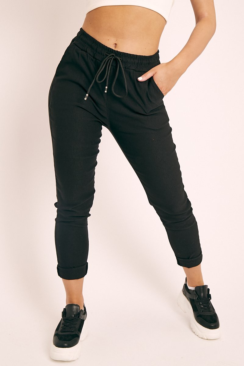 Black Drawstring Waist Trousers - Maddi