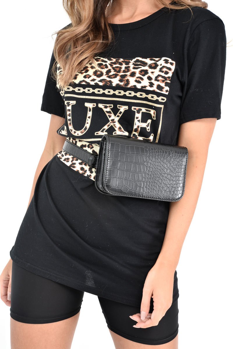 Black Faux Croc Bum Bag - Kayler