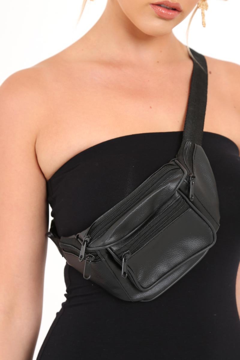 Black Faux Leather Bum Bag - Dia