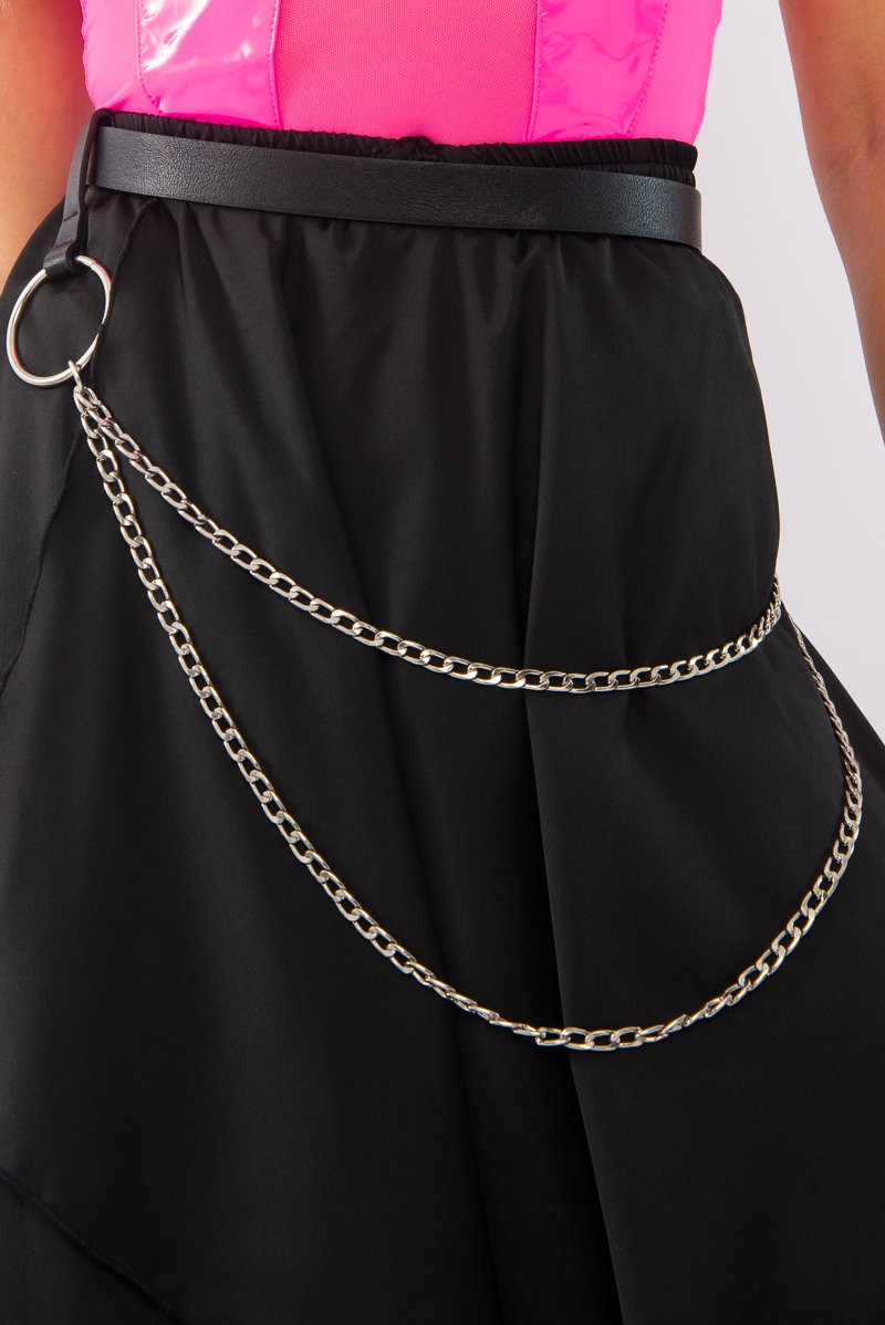 Black Faux Leather Chain Detail Belt - Faida