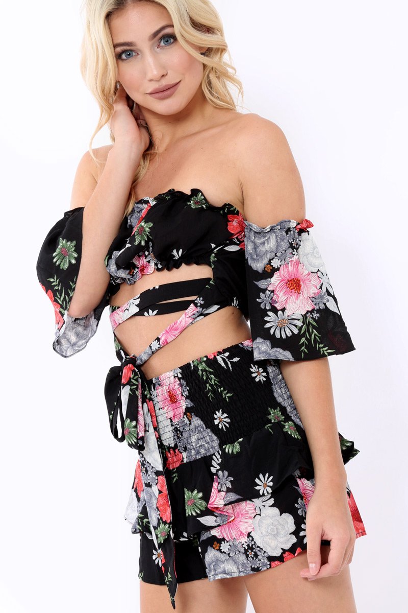 Black Floral Co-Ord Set - Adana