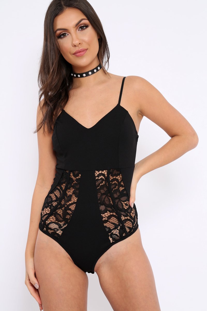 Black Floral Cut Out Bodysuit - Tracy