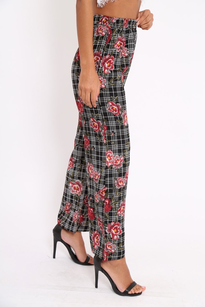 Black Floral Trousers - Vicy