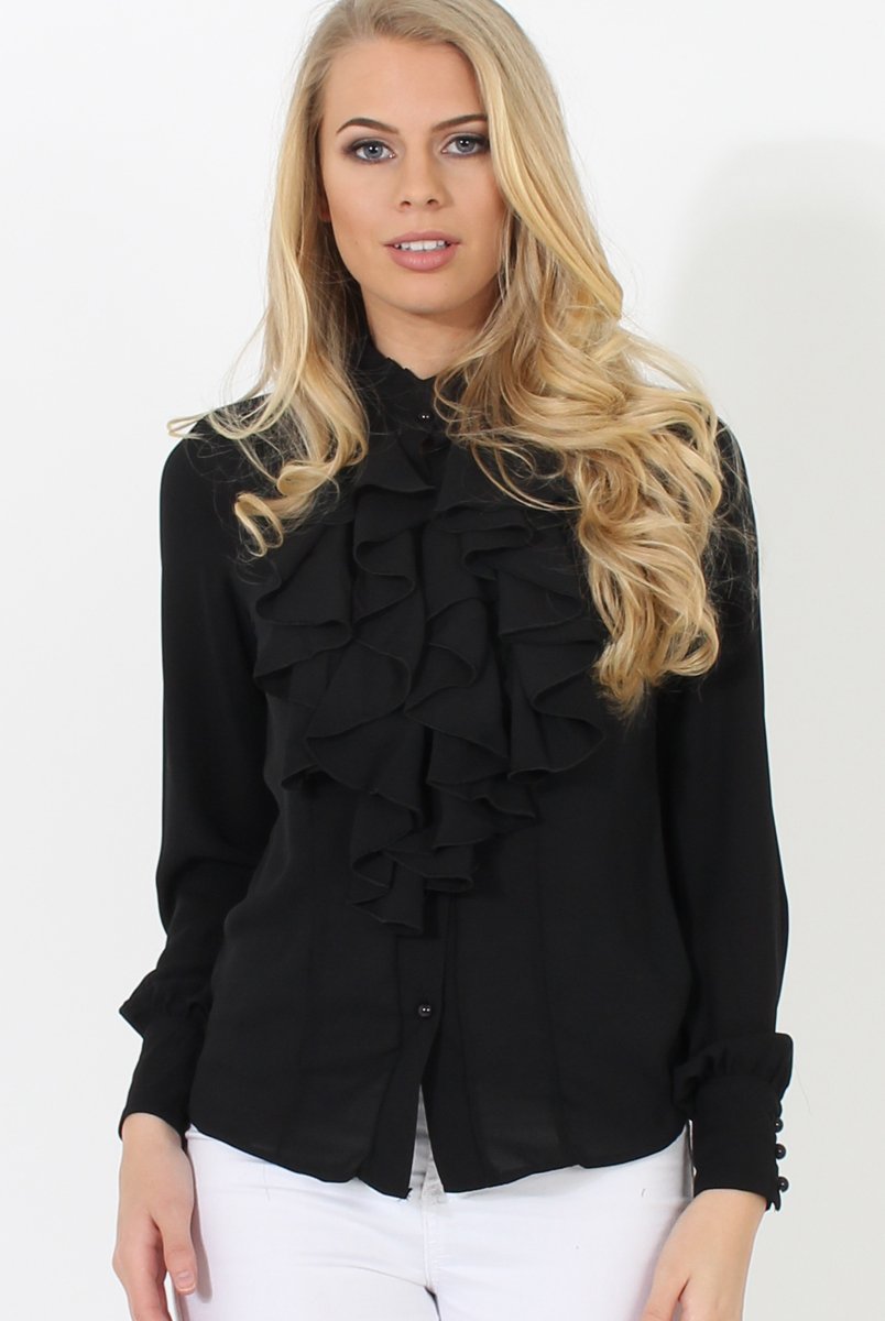 Black Frill Front Blouse - Camille