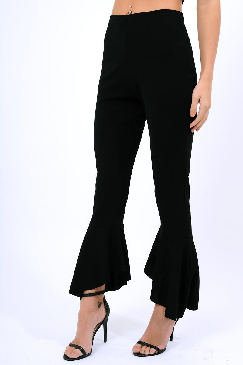 Black Frill Hem Trousers - Payton