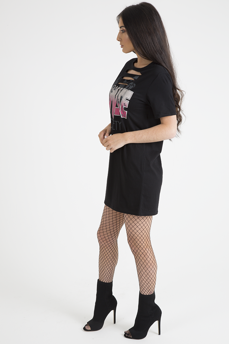 Black Front Distressed 'Amuse Society' T-Shirt Dress - Lexi