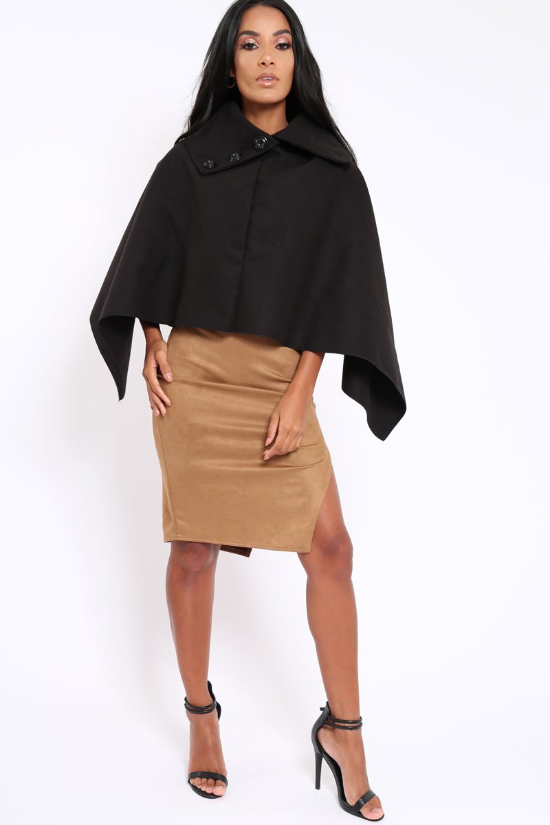 Black Funnel Collar Poncho - Caiden