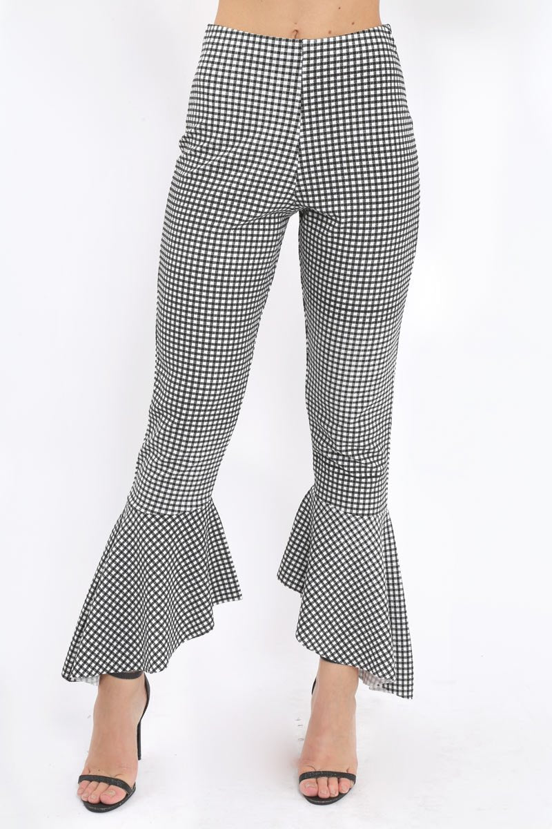 Black Gingham Frill Hem Trousers - Payton