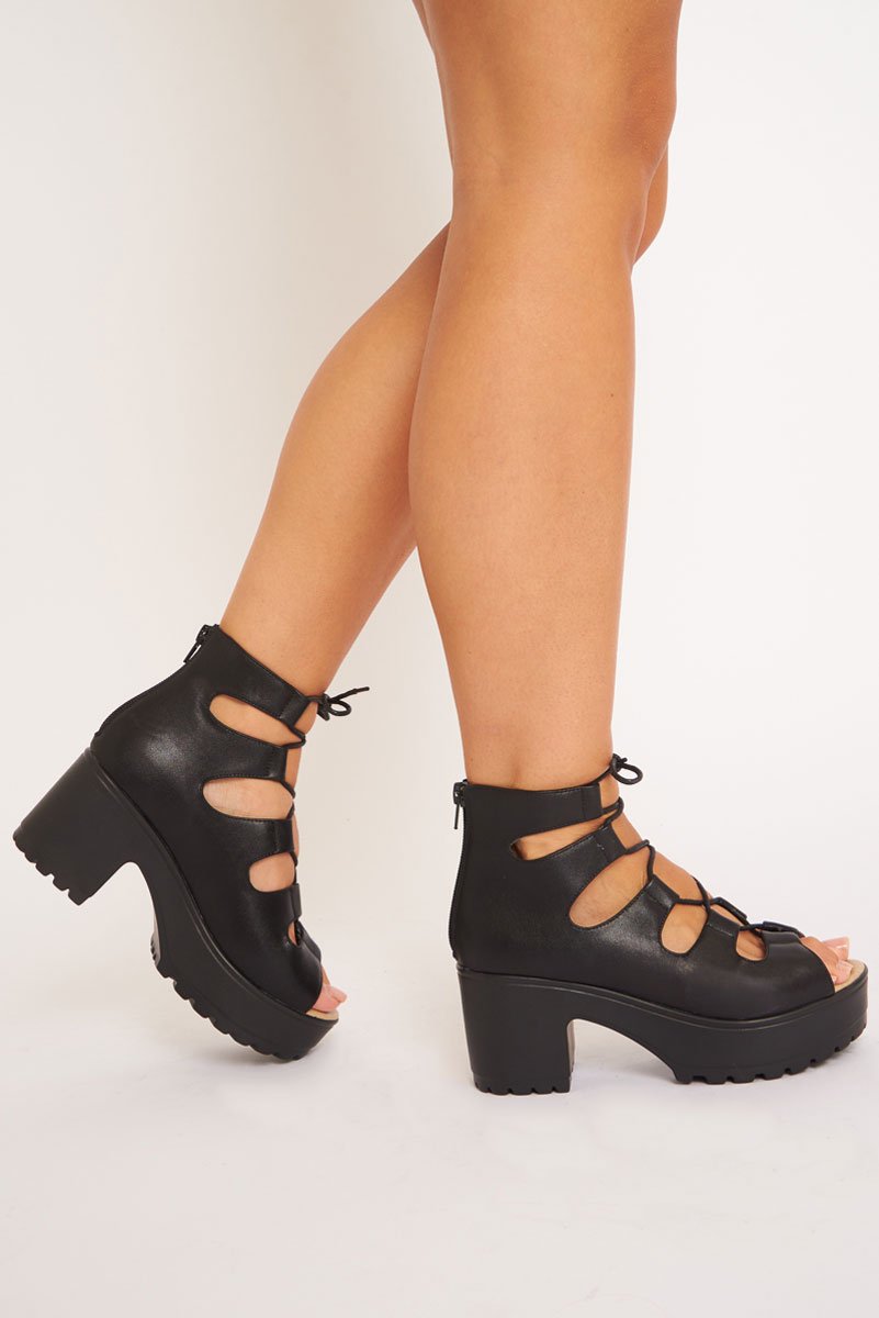 Black Gladiator Heeled Sandal - Donia