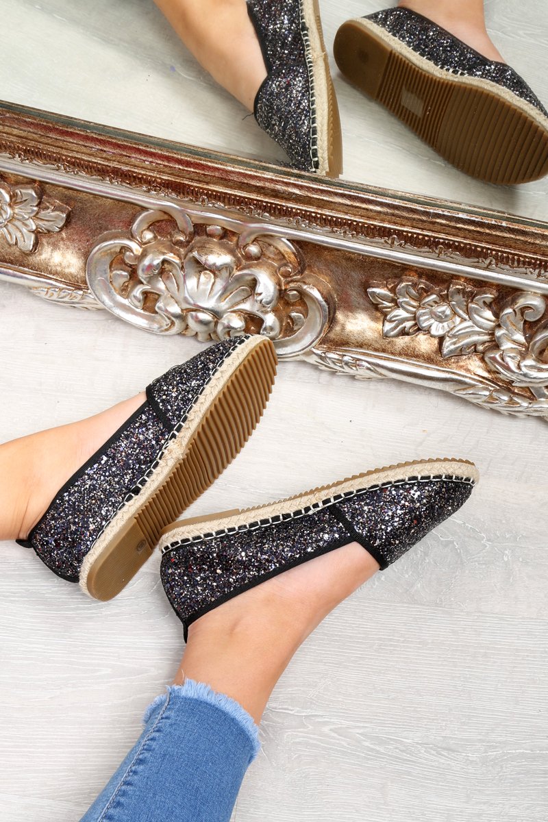 Black Glitter Espadrilles - Ivery