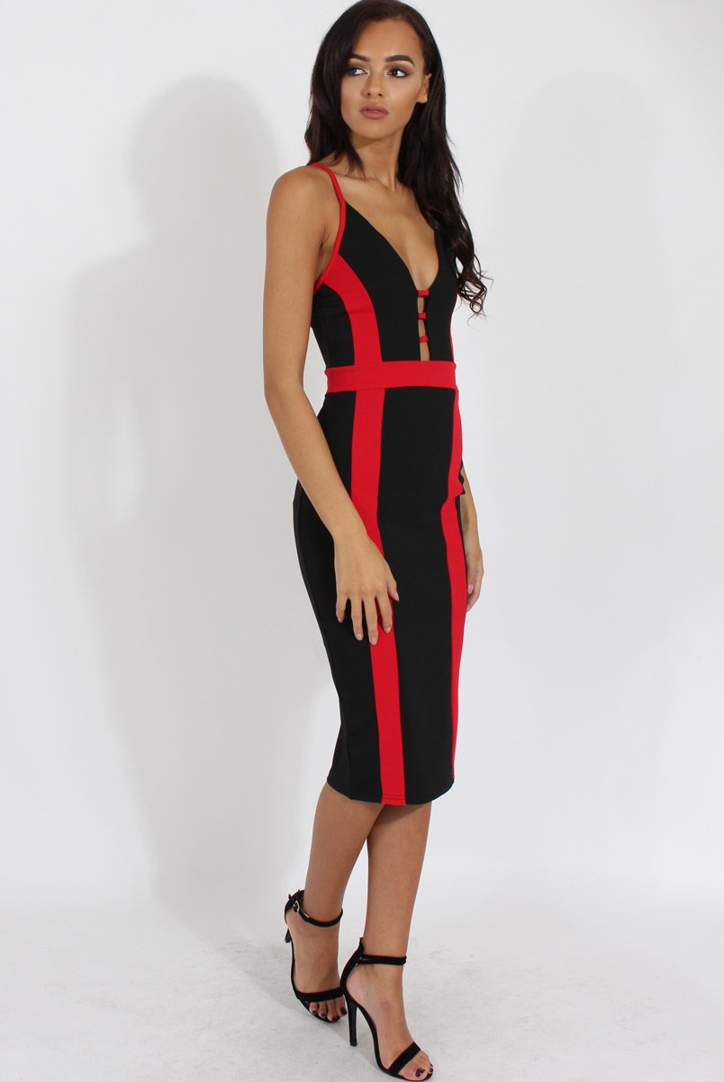 Black & Red Panelled Midi Dress - Unity