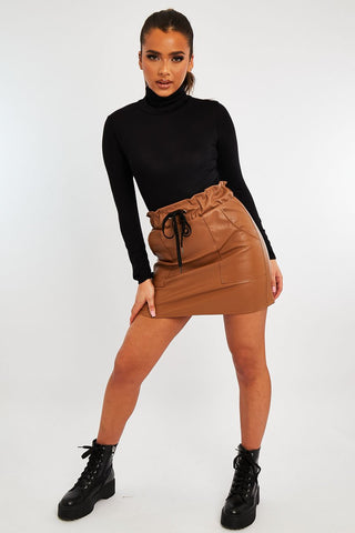 BLACK ROLL NECK LONG SLEEVE BODYSUIT - LIZA