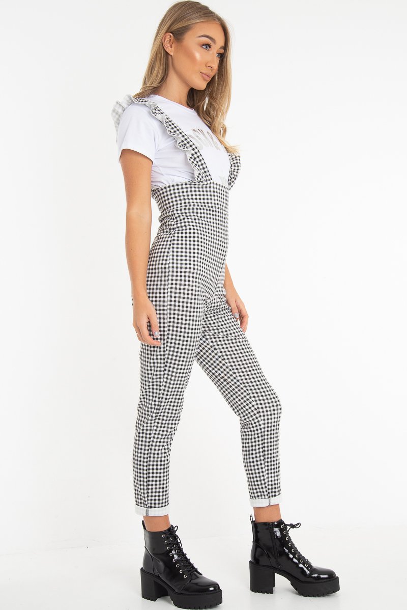 Black & White Check Straight Leg Jumpsuit - Payslee