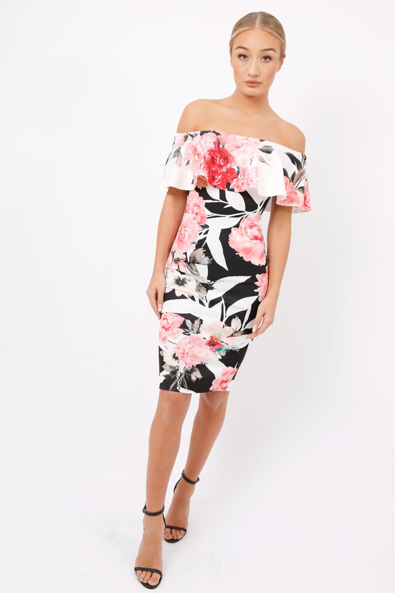 Black & White Floral Bardot dress - Martina