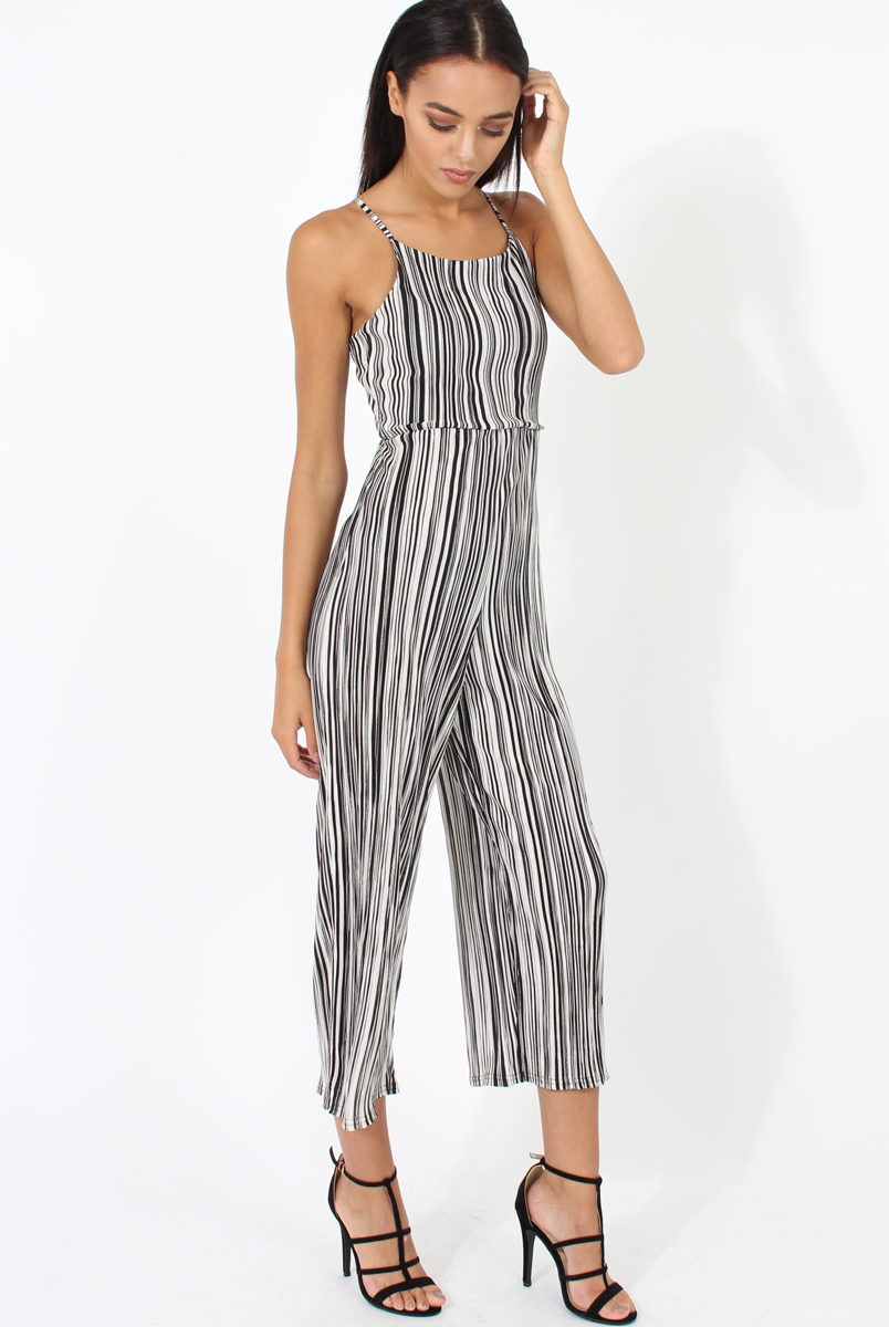 Black & White Pleated Tie back Jumpsuit- Dublin